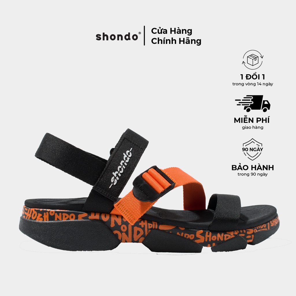 Giày Sandals Nam Nữ Unisex Shondo F7 Track Monogram vẽ tay Cam F7T1089