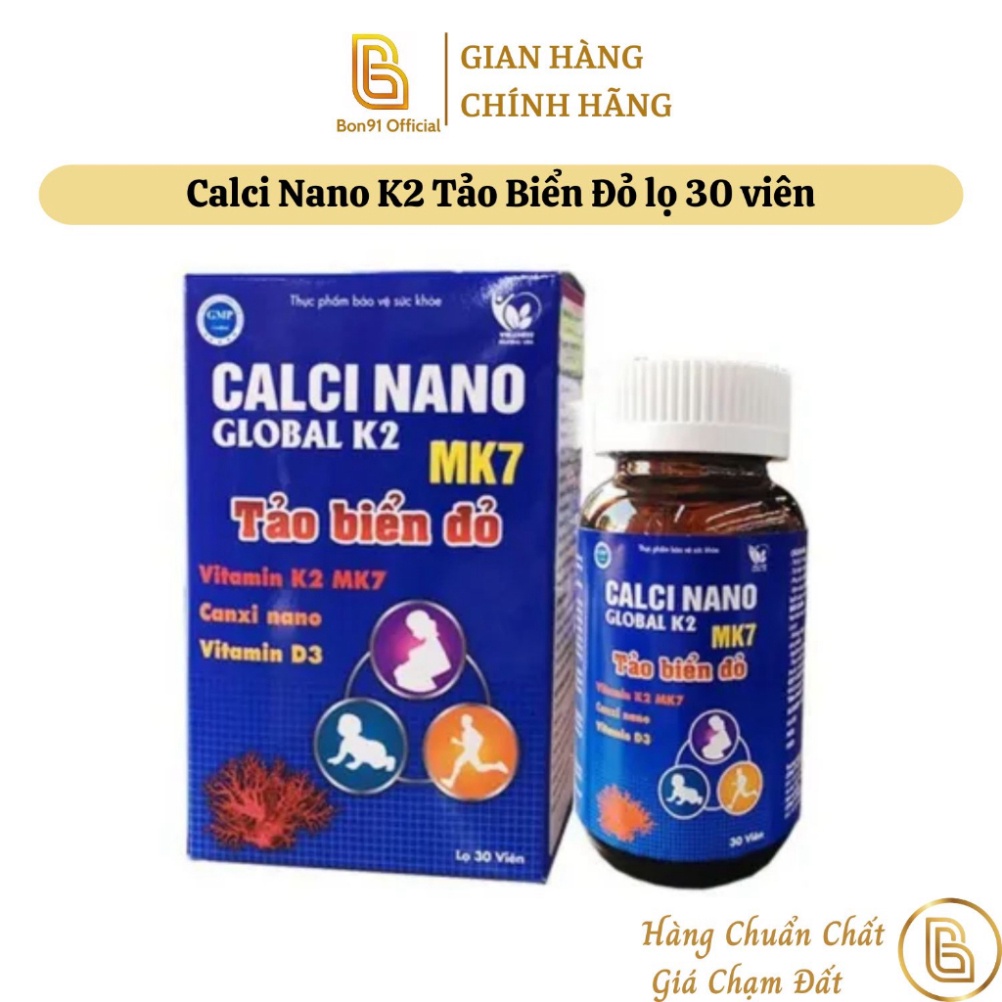 Calci Nano K2 Tảo Biển Đỏ lọ 30 viên Vega Pharma Tăng Canxi ngừa loãng xương