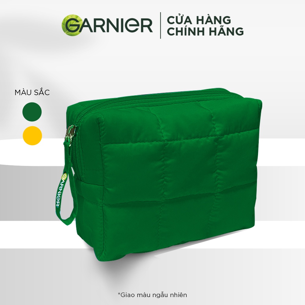Túi đựng mỹ phẩm/ Văn phòng phẩm chần bông Garnier (Xanh lá cây, Vàng) - Màu sắc giao ngẫu nhiên
