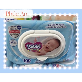 Khăn ướt trẻ em bobby 100 tờ không mùi - khăn ướt em bé bobby không mùi nano bạc