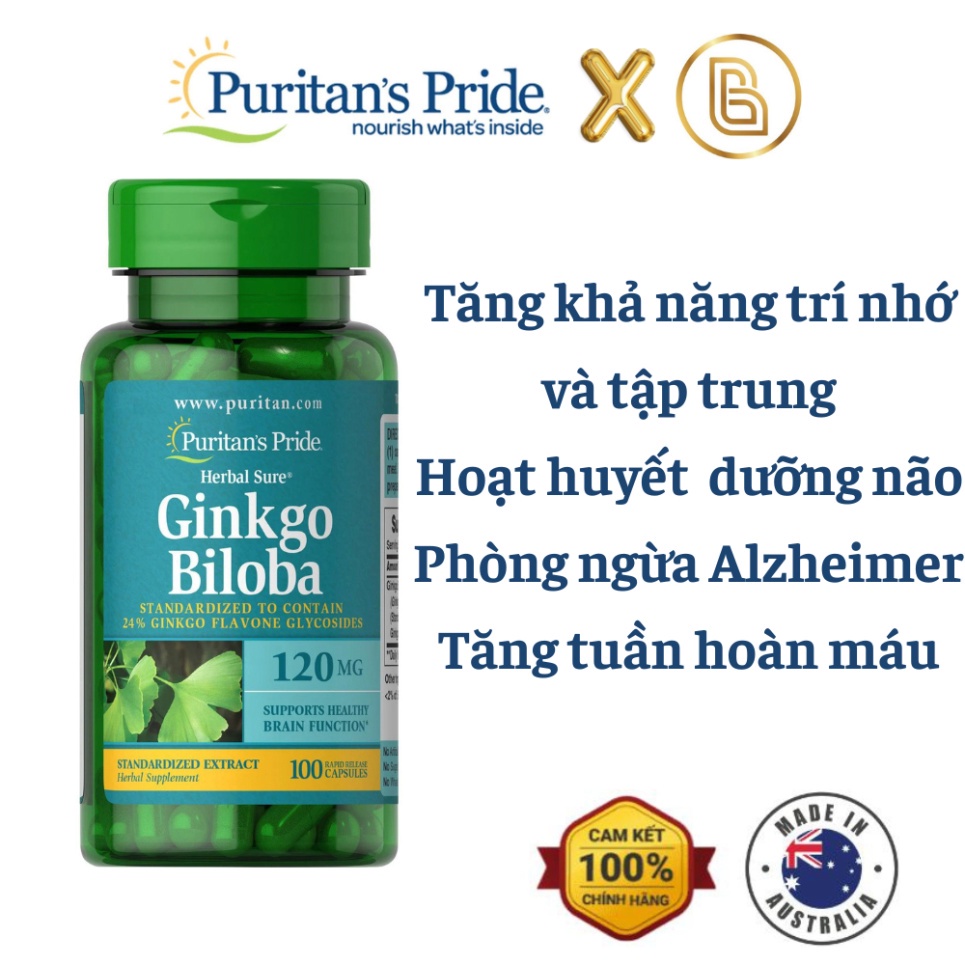 Viên uống Puritan's Pride Ginkgo Biloba 120mg tăng trí nhớ 100 viên