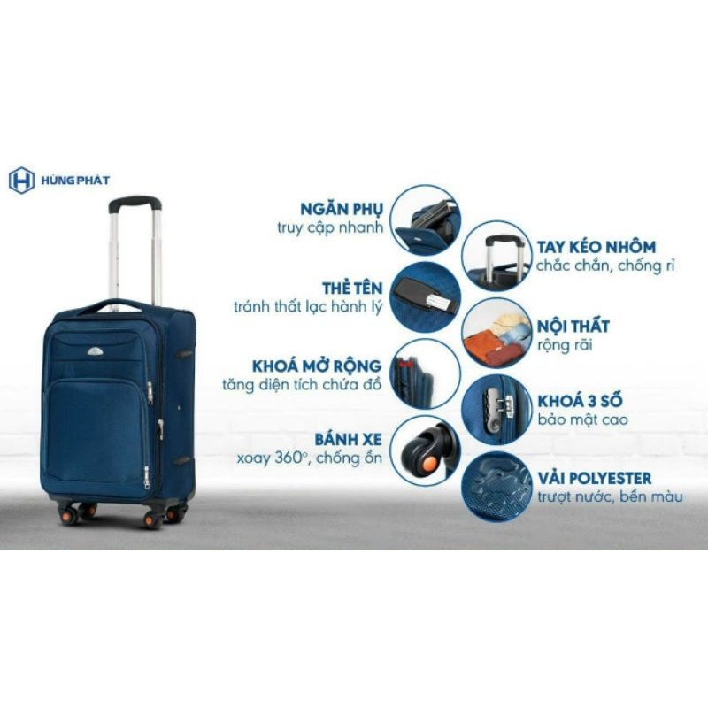 Vali vải siêu bền, vali Vải chính Hãng Traverlking Hùng Phát size 20 24 29 inch tặng thẻ bh 5 năm