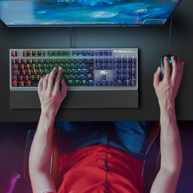 Bàn Phím Cơ Chơi Game Philco PKB92 - Phím Led RGB Nhiều Chế Độ Cực Đẹp Kèm Kê Tay, Dùng Cho Máy Tính PC Gaming