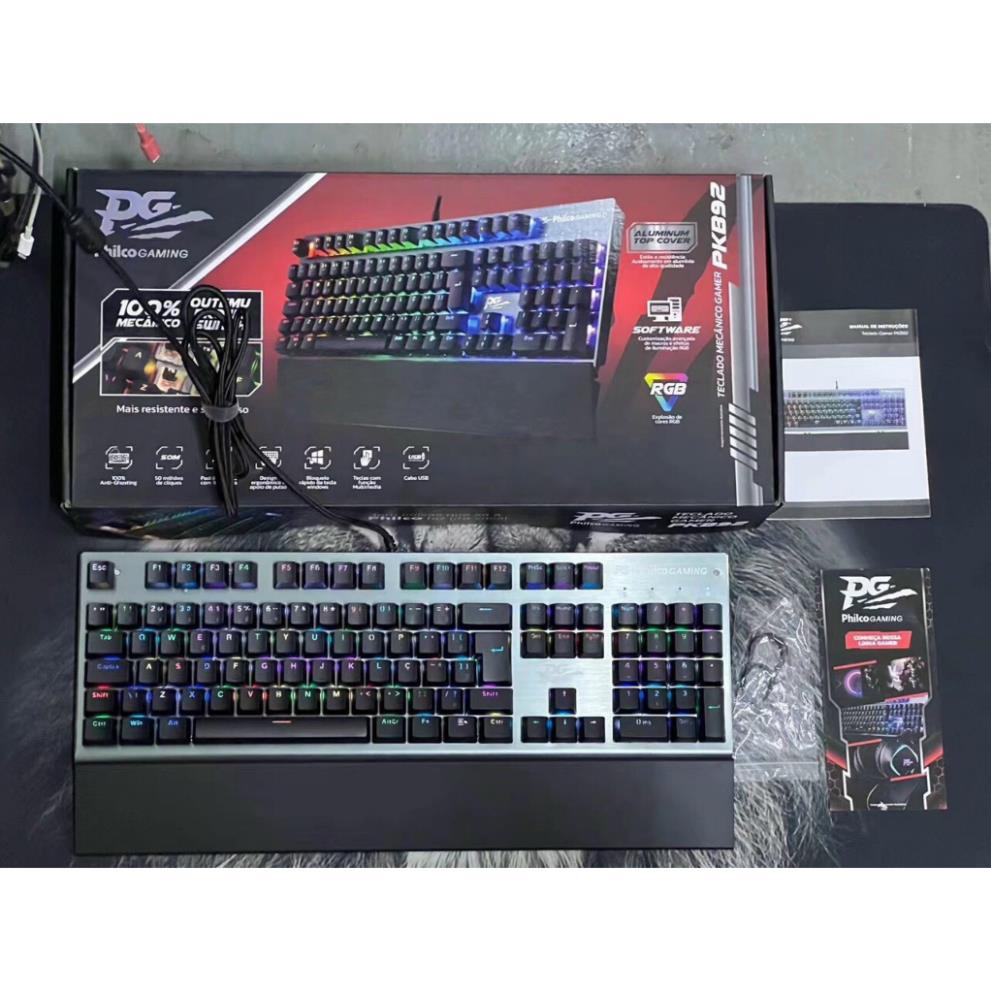 Bàn Phím Cơ Chơi Game Philco PKB92 - Phím Led RGB Nhiều Chế Độ Cực Đẹp Kèm Kê Tay, Dùng Cho Máy Tính PC Gaming