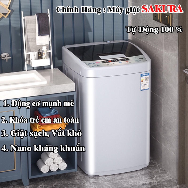 Máy giặt mini cho bé SAKURA tự động giặt vắt sấy khử khuẩn bằng tia UV công xuất mạnh giặt được cả chăn to áo phao