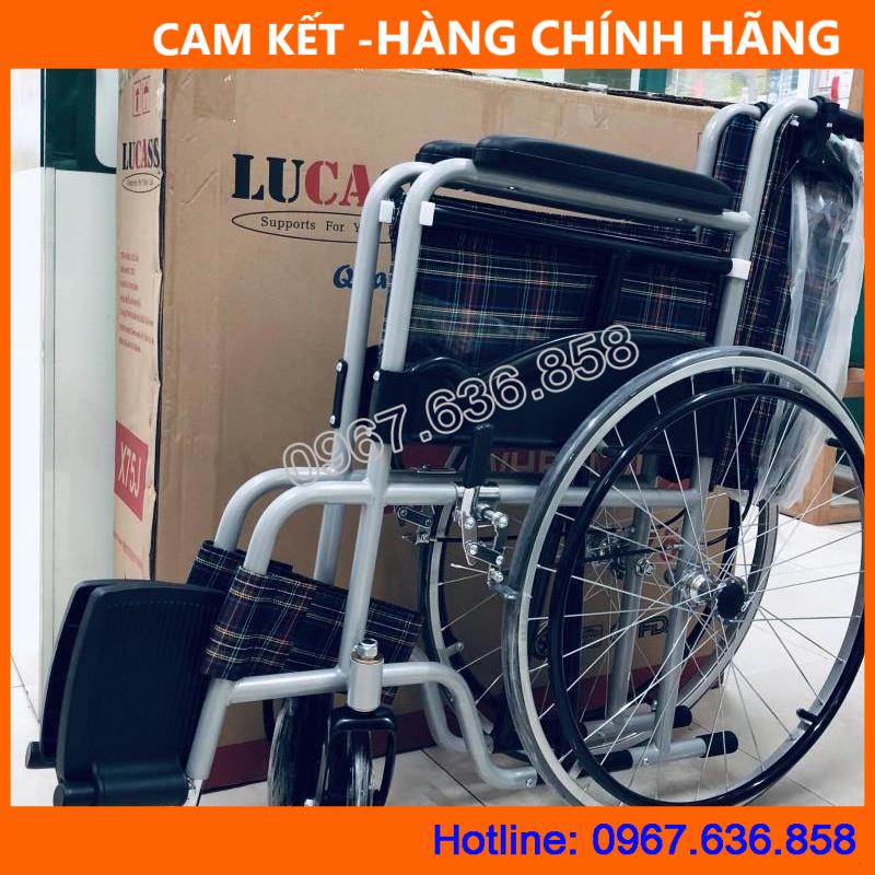 Xe Lăn Thường Vải Bạt Lucass X75J Có Tay Phanh Người Đẩy, bh 12 tháng