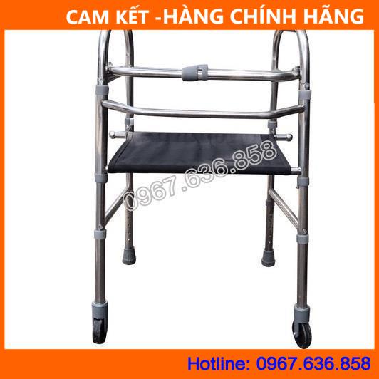 Khung Tập Đi Có Ghế Ngồi Cho Người Già, Người Khuyết Tật inox - Khung Tập Đi Có Bánh Xe