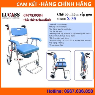 Ghế tắm, ghế bô, xe lăn, ghế ngồi đẩy lucass x35 nhôm cao cấp. bh 1 năm