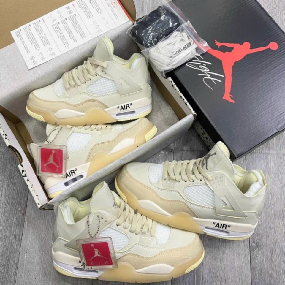 Giày Air Jordan 4 retro off white sail , Giày sneaker high JD4 màu kem vàng siêu hot mới nhất tặng Full box bill + 3 dây