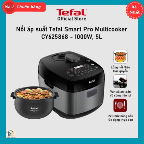 Nồi áp suất Tefal – Smart Pro Multicooker CY625868 - Xả áp tự động - Hàng chính hãng