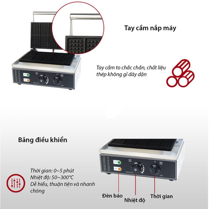 Máy làm bánh waffle tổ ong công nghiệp khuôn 10