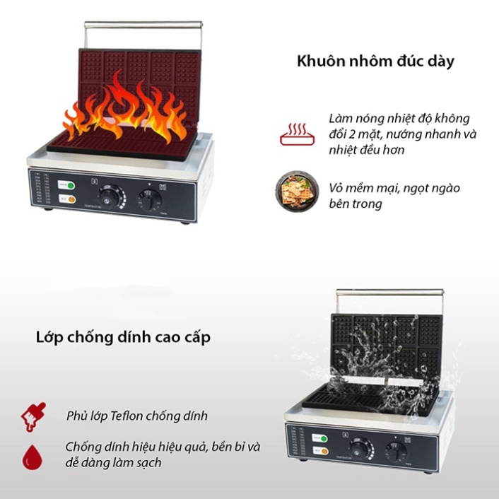 Máy làm bánh waffle tổ ong công nghiệp khuôn 10