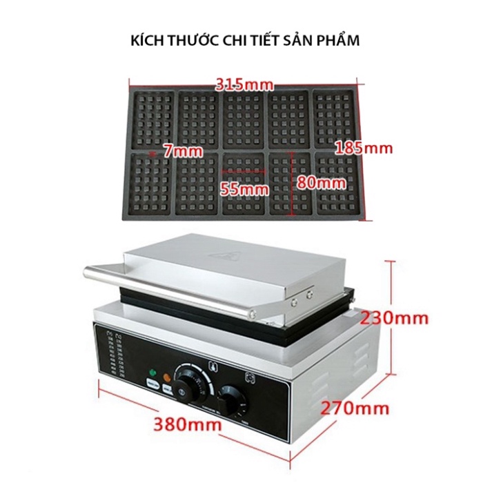 Máy làm bánh waffle tổ ong công nghiệp khuôn 10