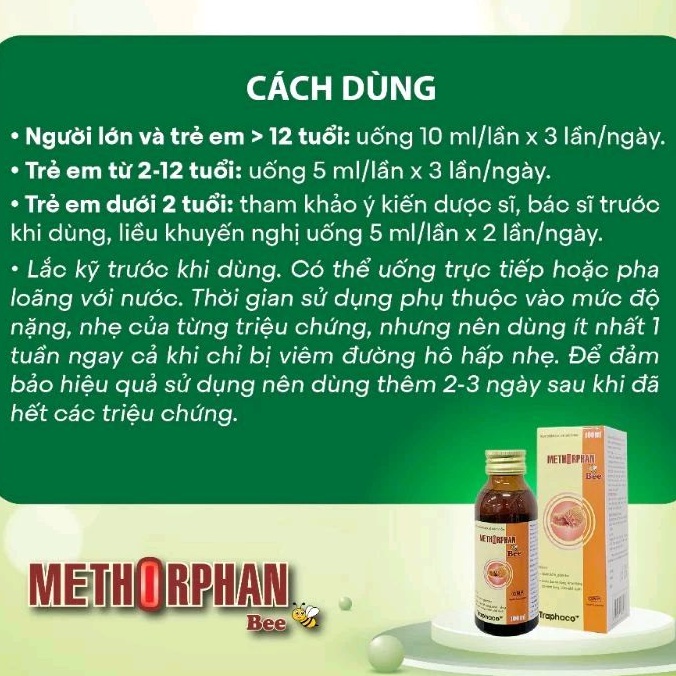 Siro Ho Methorphan bee Traphaco giúp giảm ho. tan đàm...