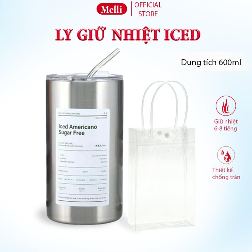 Ly Giữ Nhiệt Melli Iced Americano Inox 304 Cao Cấp Không Gỉ Tặng Kèm Ống Hút Siêu Tiện Lợi Hàng Chính Hãng