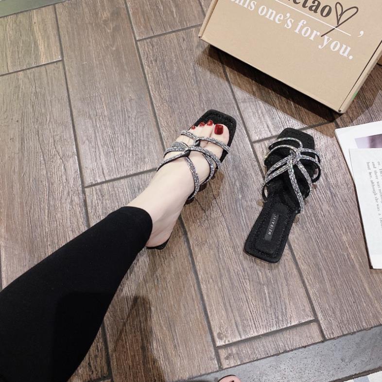 DÉP QUAI DÂY ĐÁ XOẮN MŨI VUÔNG SIÊU XINH - KÈM VIDEO SẢN PHẨM