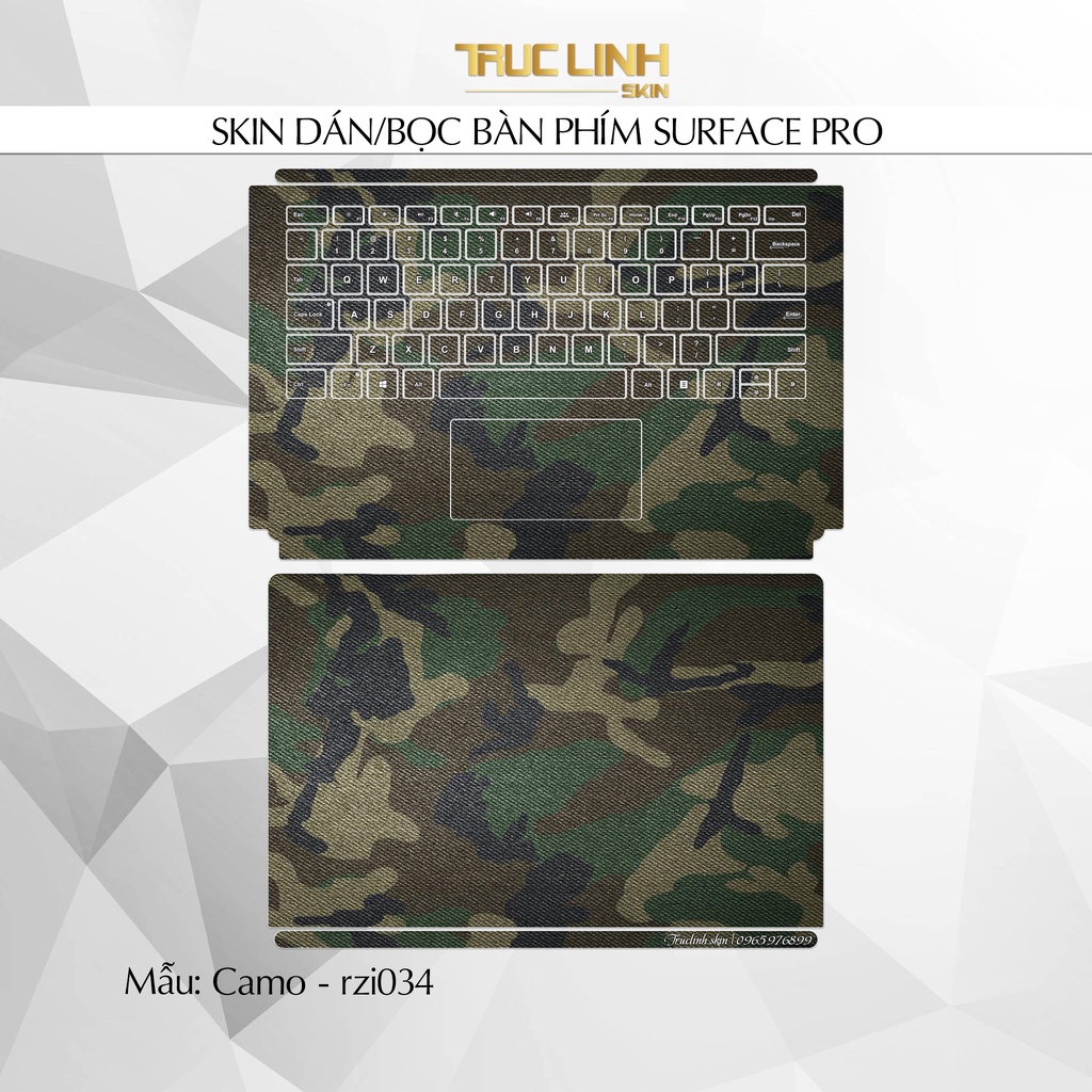 Bộ skin dán phím Surface Pro 3, 4, 5, 6, 7, 8, 9, X, Go... mẫu Camo - rzi034
