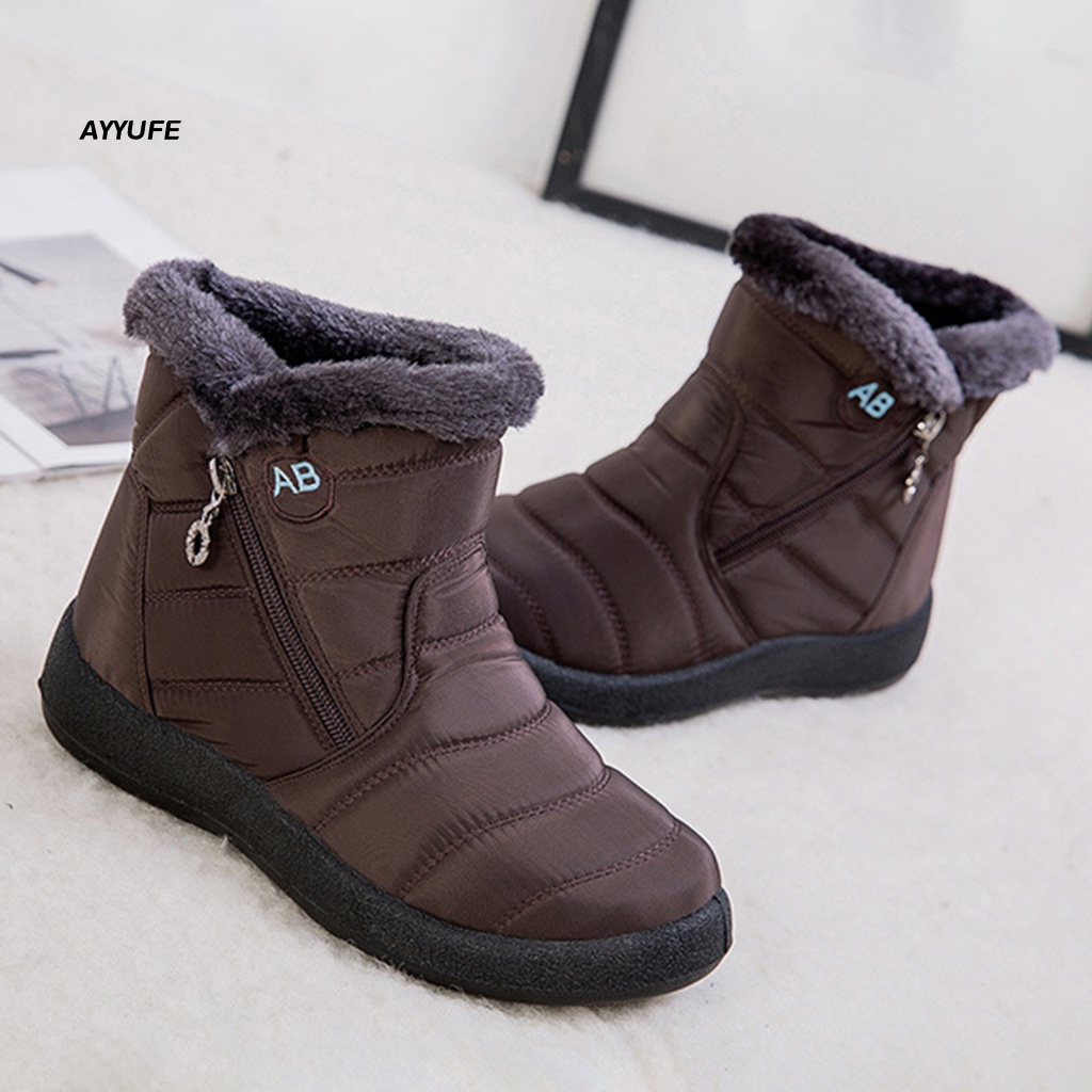 1 Đôi Giày Bốt Đi Tuyết Đế Phẳng Lót Lông Chống Trượt Không Thấm Nước Thêu Chữ Có Khóa Kéo