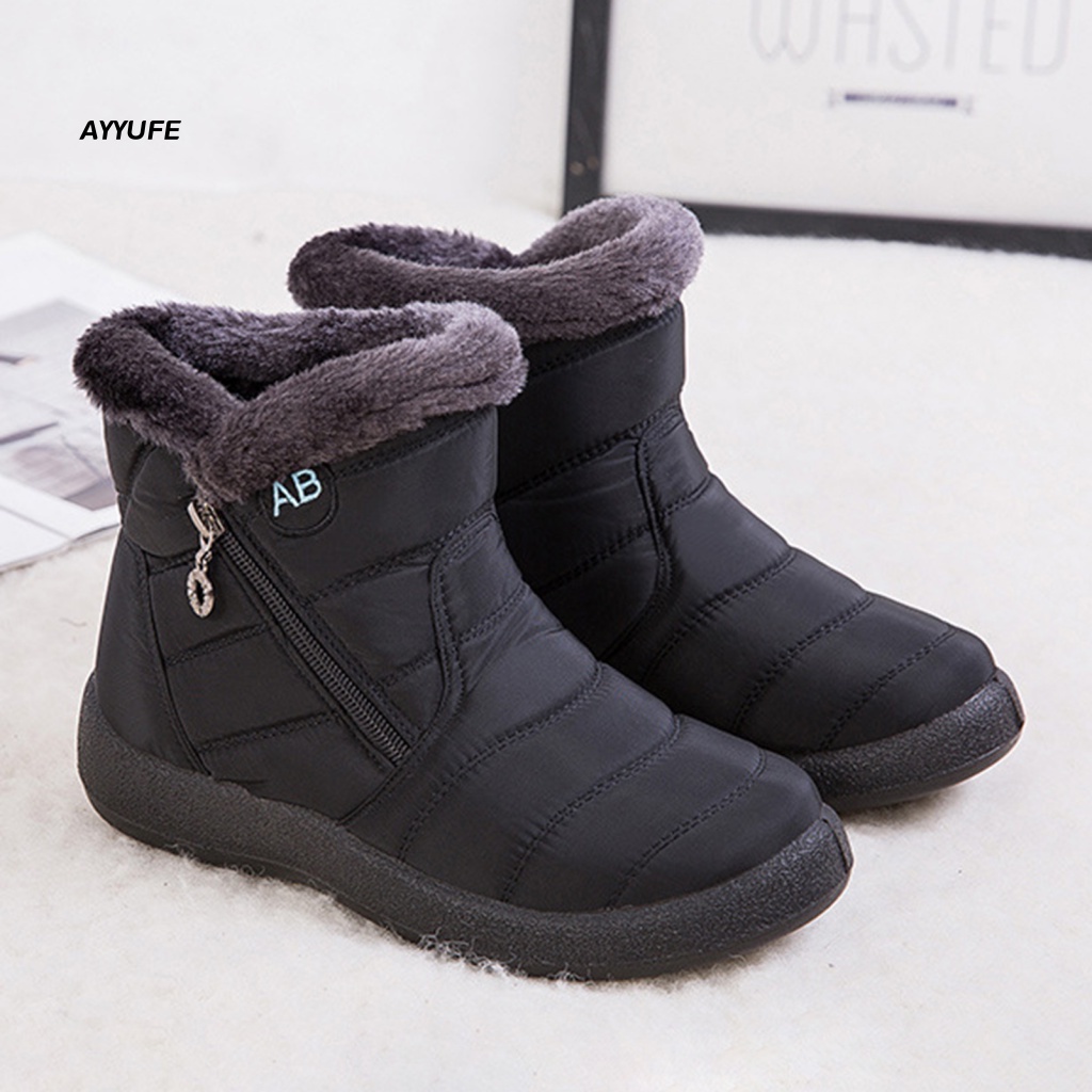 1 Đôi Giày Bốt Đi Tuyết Đế Phẳng Lót Lông Chống Trượt Không Thấm Nước Thêu Chữ Có Khóa Kéo