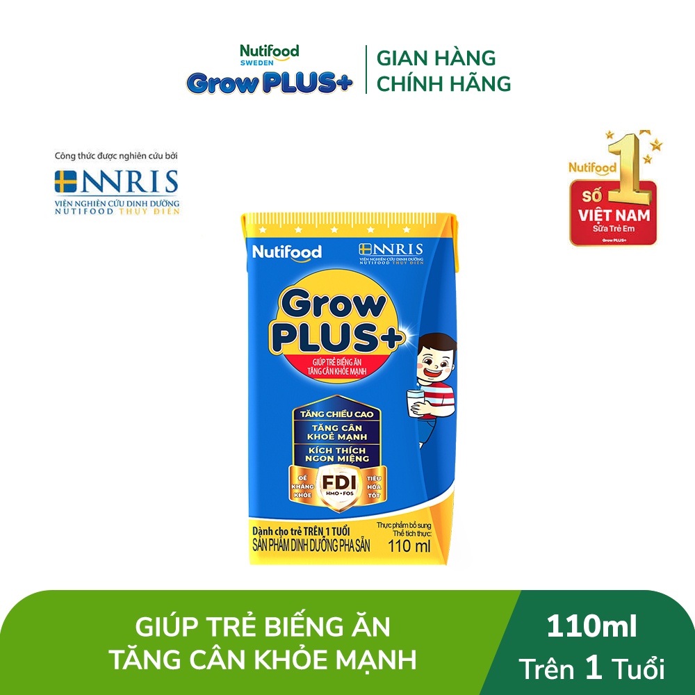 Thùng Sữa Bột Pha Sẵn Nutifood GrowPLUS+ Biếng Ăn 110ml -Tăng Cân Khỏe Mạnh (48 Hộp x 110ml)