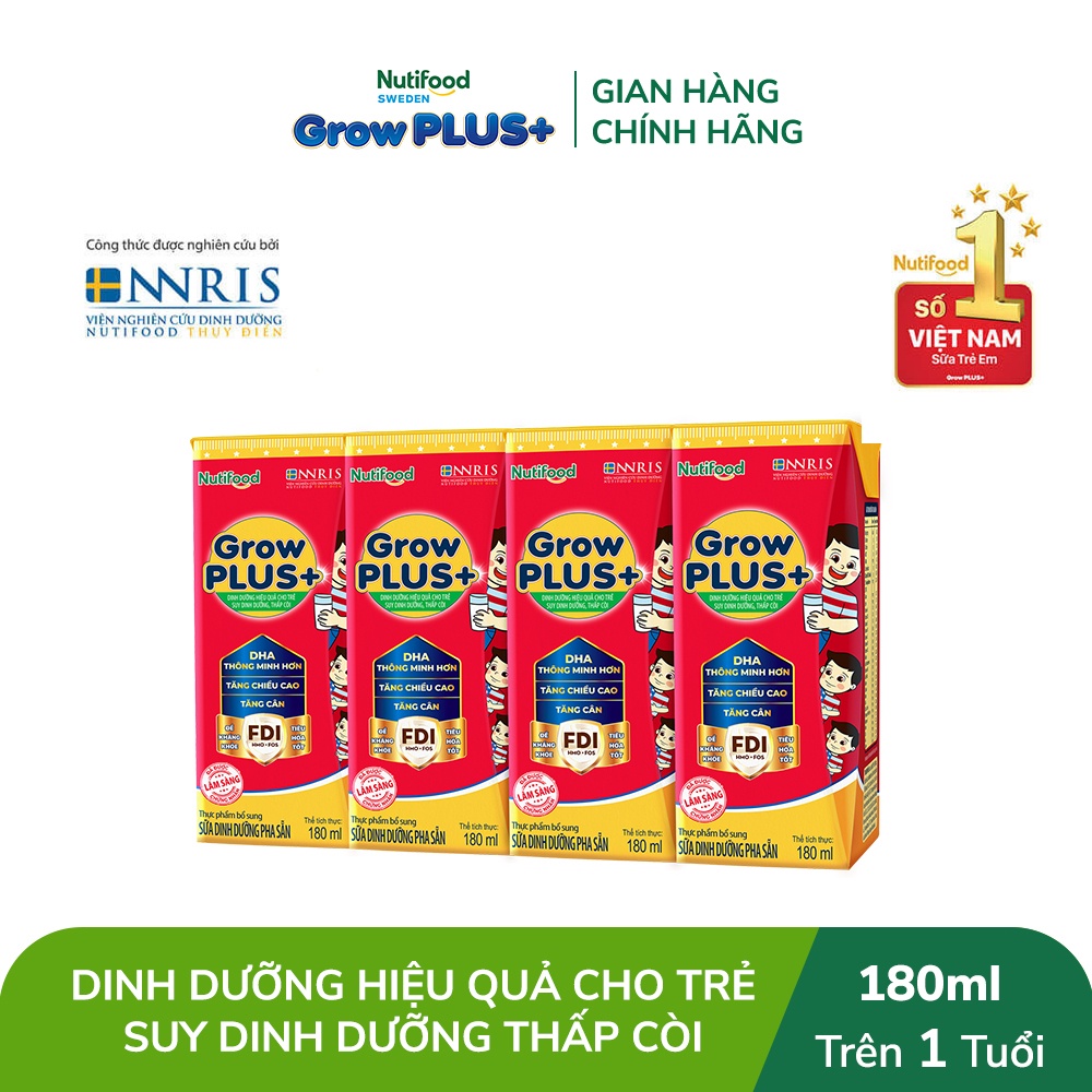 Thùng Sữa Bột Pha Sẵn Nutifood GrowPLUS+ Suy Dinh Dưỡng - Tăng Cân, Tăng Chiều Cao (48 Hộp x 180ml)