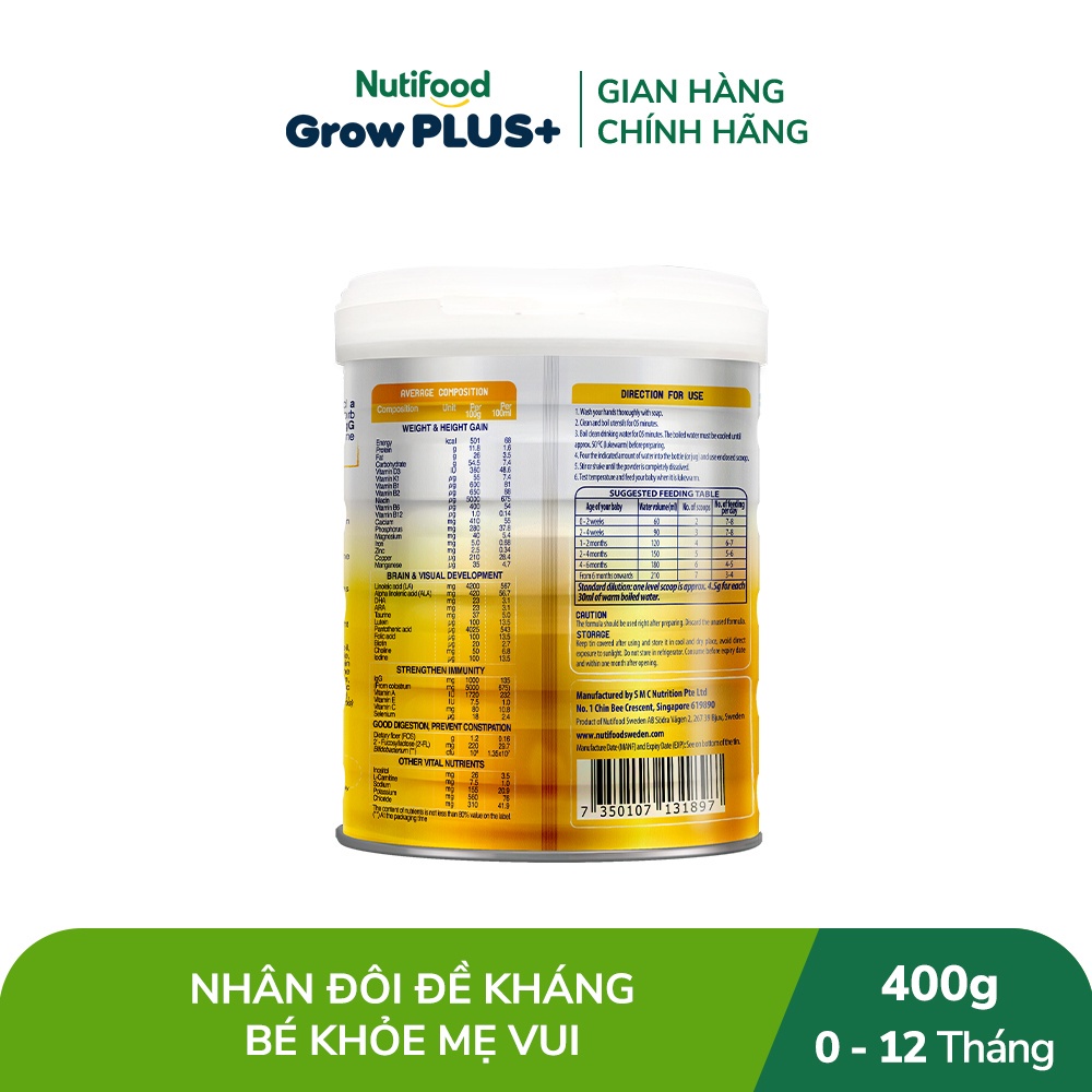 Combo 2 Sữa non GrowPLUS+ Tăng đề kháng 0-12 tháng (400g/Lon)