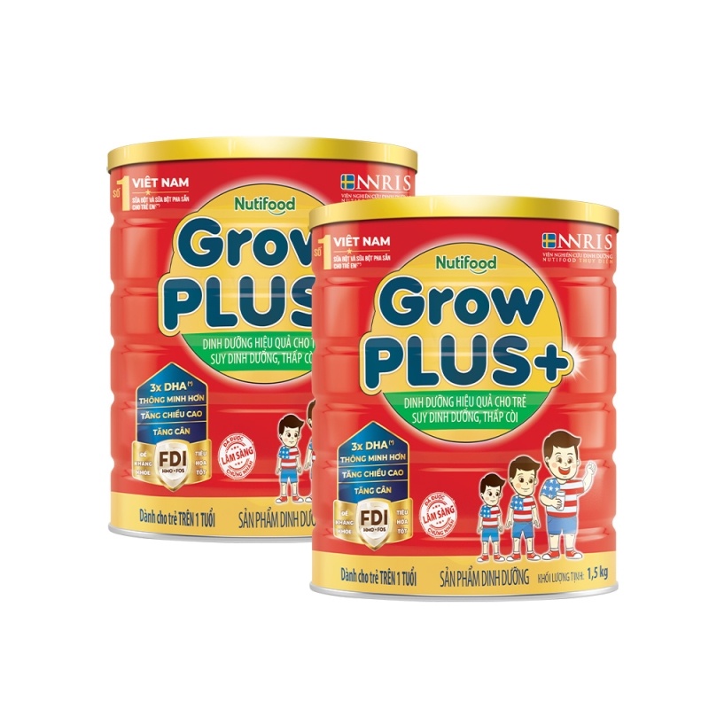 Combo 2 Sữa Bột Nutifood GrowPLUS+1.5kg - Tăng Cân, Tăng Chiều Cao (2 Lon x Lon 1.5kg)