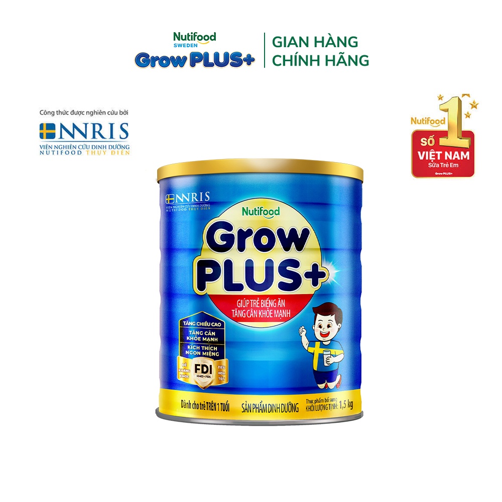 Sữa Bột Nutifood GrowPLUS+ Biếng Ăn 1.5kg - Tăng Cân Khỏe Mạnh (Lon 1.5kg)