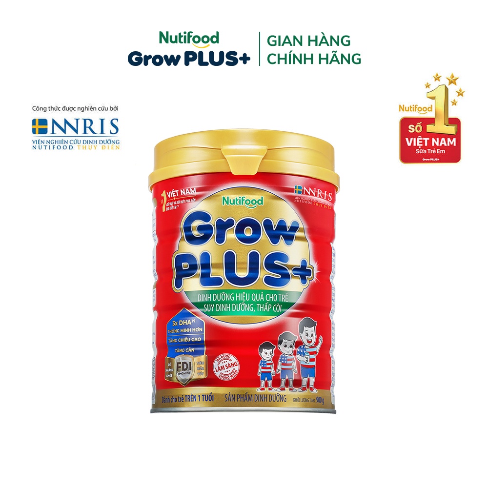 Sữa Bột Nutifood GrowPLUS+ Suy Dinh Dưỡng 900g - Trên 1 Tuổi - Tăng Cân, Tăng Chiều Cao (Lon 900g)