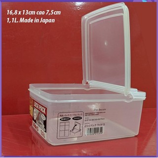 hộp nhựa đựng thực phẩm nắp mở đứng 1,1 lít của Nhật 16,8x13cm cao 7,5cm. KB359