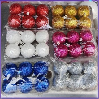 6 trái châu kim tuyến màu trang trí noel đường kính 4cm. NOELC4
