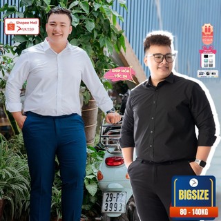 Áo Sơ Mi Dài Tay Bigsize Nam 80-140kg AKYOO Cao Cấp, Không Bai Mờ, Không Gây Khó Chịu Khi Mặc - SM TRANG,DEN DA