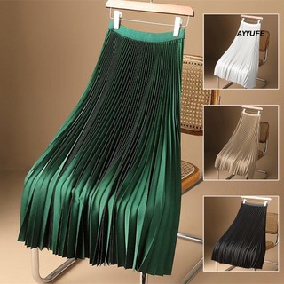 Chân Váy midi Dài Dáng Chữ a Lưng Cao Xếp Ly Vải satin Phong Cách vintage Thanh Lịch Cho Nữ