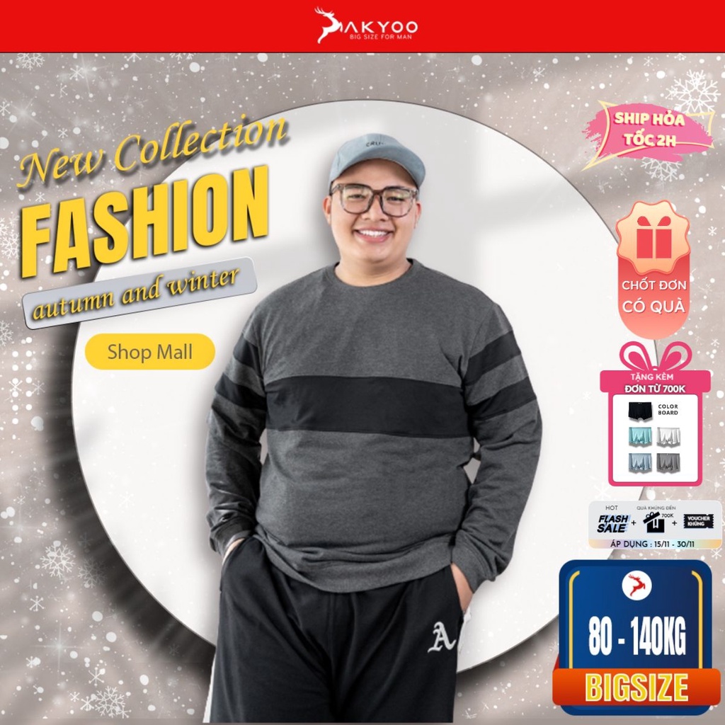 Áo Nỉ Bigsize Nam 80-140KG AKYOO Cao Cấp Không Bai Xù, Áo Nỉ Họa Tiết Nam Bigsize, Áo Nỉ Nam Bigsize - AN C12