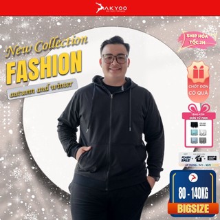 Áo Khoác Nỉ Bigsize Nam 80-140KG AKYOO, Áo Khoác Nam Bigsize, Áo Nỉ Nam Bigsize - AK NI DEN