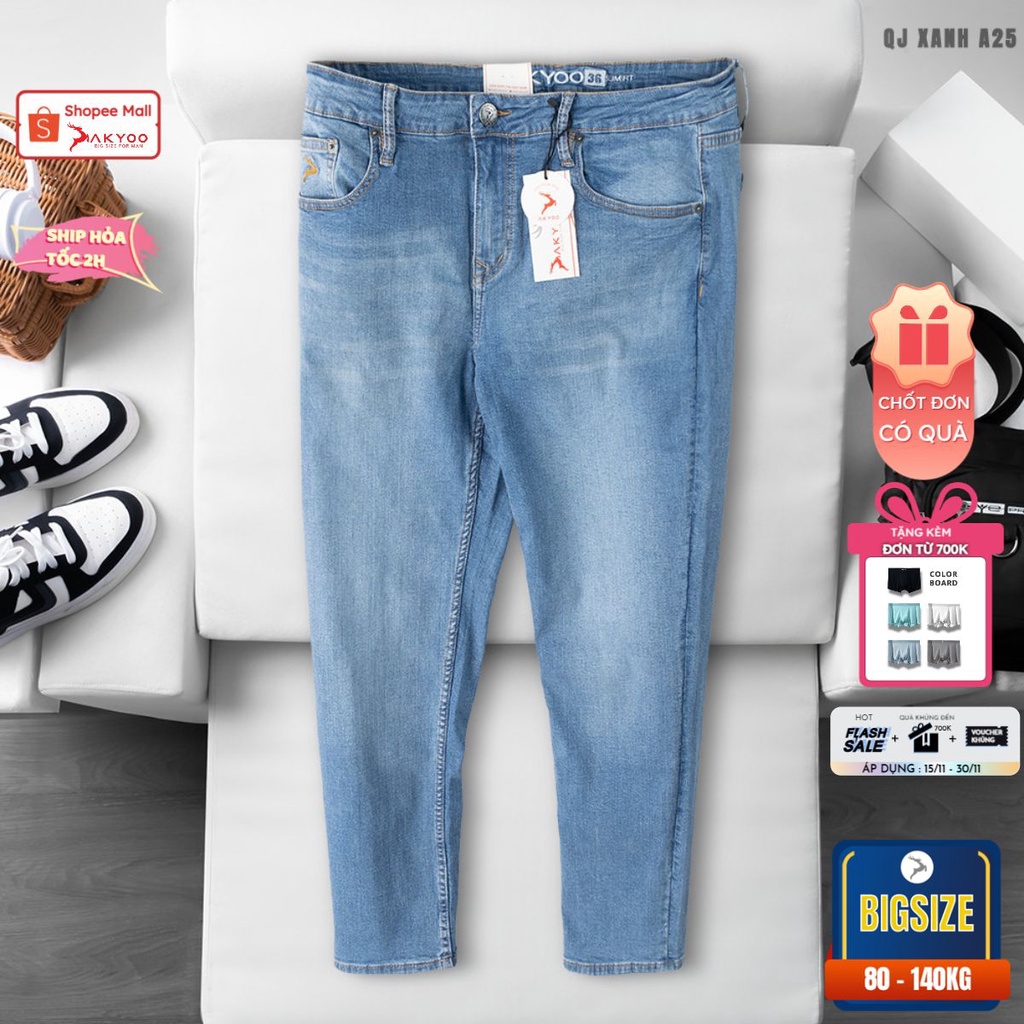 Quần Jean Nam Bigsize Cỡ Lớn 80-140kg AKYOO - QJ XANH A25