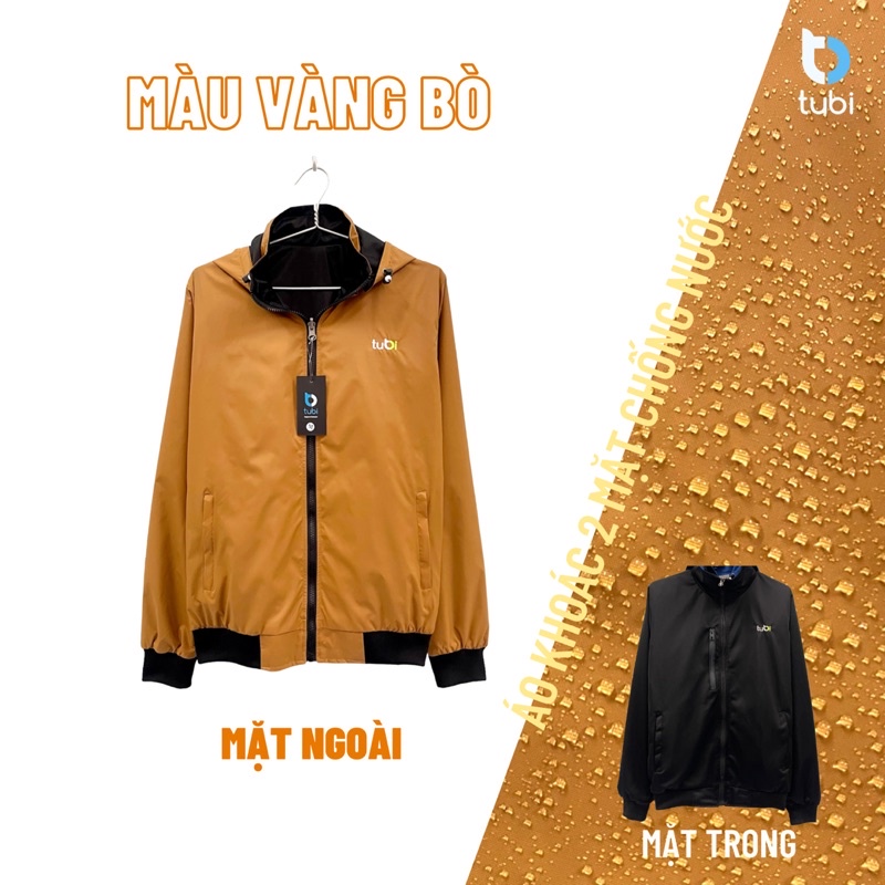 Áo khoác tubi 2 Mặt Màu Vàng Bơ Nón rời