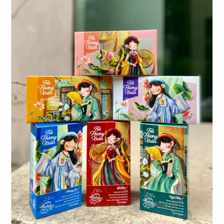 Vỏ Hộp đựng trà, chè spring tea đóng giỏ quà tết sang trọng 2024
