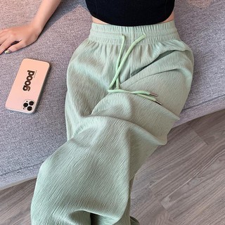 Quần lụa dài ống rộng lưng cao xếp ly thời trang xuân thu cho nữ