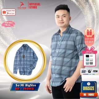 Áo Sơ Mi Dài Tay Bigsize Nam 80-140kg AKYOO Cao Cấp, Co Giãn, Không Bai Mờ, Không Gây Khó Chịu Khi Mặc - SM DT XANH KE