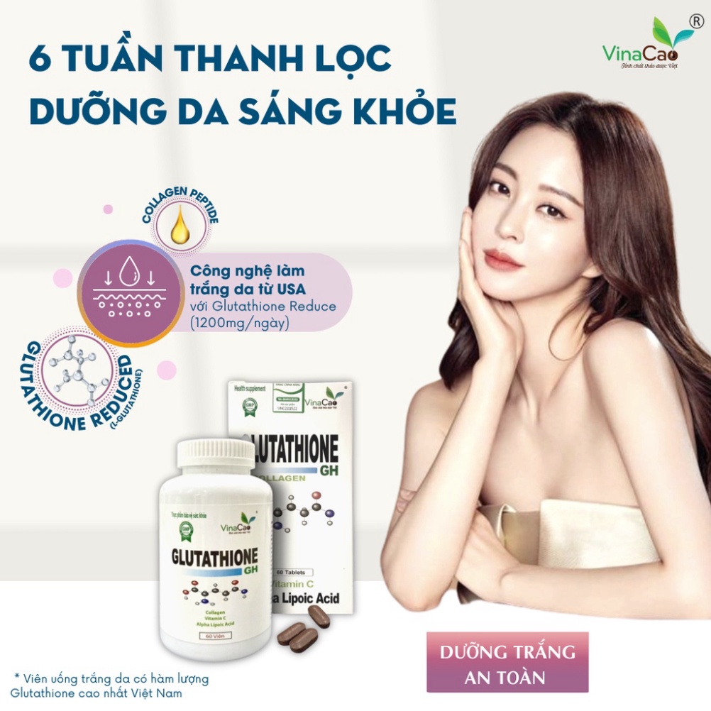 Glutathione Collagen GH và Vitamin C DHC - combo 120 viên làm trắng da, chống lão hóa