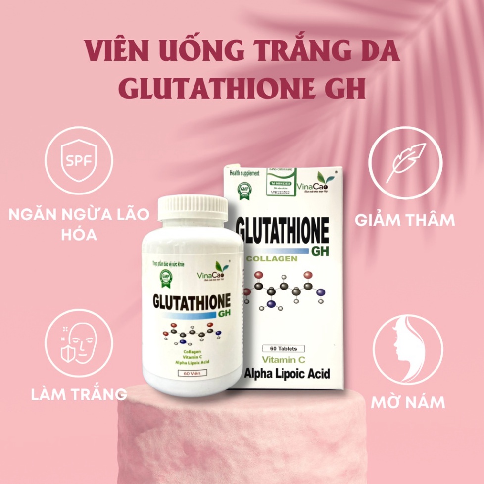 Glutathione Collagen GH và Vitamin C DHC - combo 120 viên làm trắng da, chống lão hóa