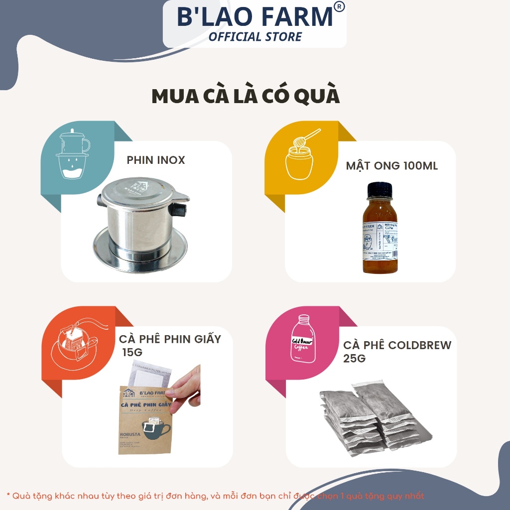 Cà phê nguyên chất BLEND 64 B'Lao Farm 60% Robusta 40% Arabica rang mộc pha phin pha máy thơm trái cây ngọt hậu túi zip.