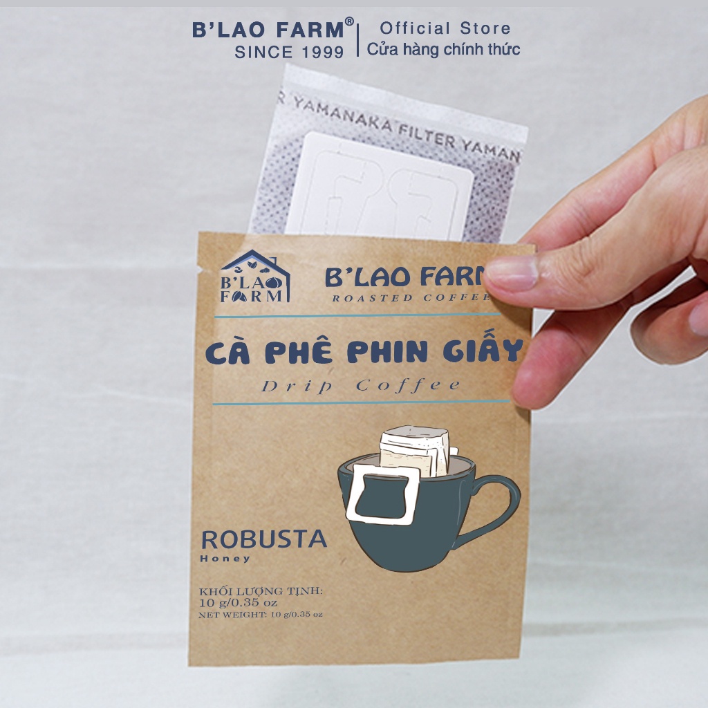 Cà phê phin giấy ROBUSTA HONEY B'Lao Farm cafe túi lọc nguyên chất phù hợp mang đi du lịch pha tại văn phòng tiện lợi