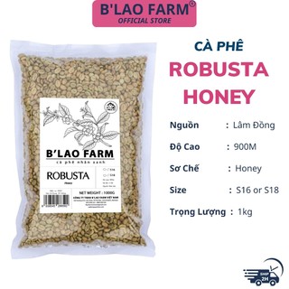 Cà phê nhân xanh robusta honey b'lao farm cafe chưa rang sơ chế honey cao cấp tỷ lệ chín cao túi 1kg hnx18