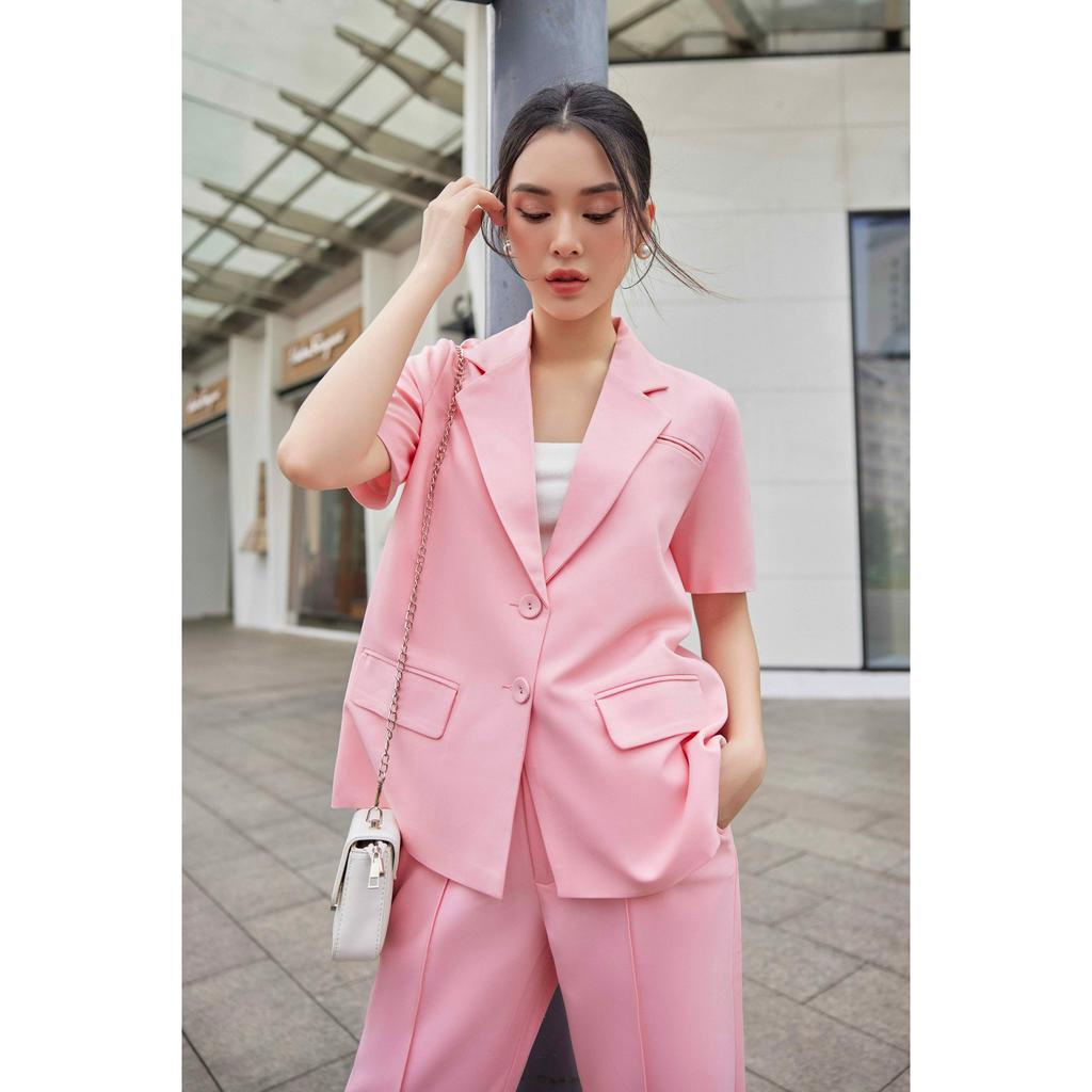 RECHIC Áo blazer nữ Jiso tay ngắn có túi cơ bản công sở