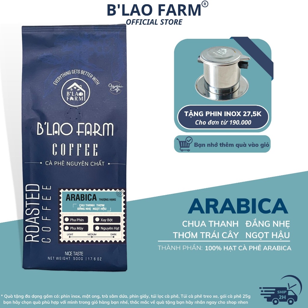 Cà phê ARABICA CẦU ĐẤT B'Lao Farm rang mộc nguyên chất hậu vị ngọt thơm quyến rũ túi giấy 250g/500g