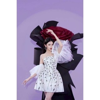ĐẦM KIM SA LÁ PHỐI MÀU TAY LOE( được kiểm tra hàng)