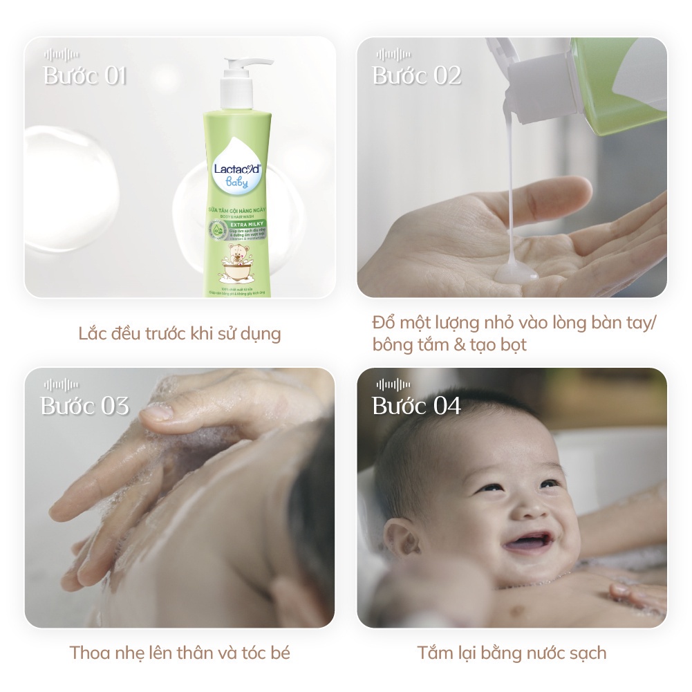 Bộ 1 chai Sữa Tắm Gội Trẻ em Lactacyd Baby Extra Milky 250ml + 1 Lactacyd Baby Gentle Care 250ml