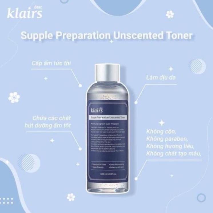 Nước Hoa Hồng Dear Klairs Supple Preparation Unscented Toner Không Mùi